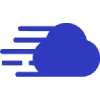 Logotipo da empresa de gerenciamento de hospedagem Cloudways com um ícone simples de nuvem azul com três linhas horizontais à esquerda, sugerindo movimento ou velocidade.