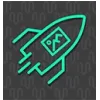 Logotipo do plugin WordPress Convert for Media com um contorno verde de um foguete com um ícone de imagem em seu corpo, em um fundo escuro com linhas onduladas suaves.