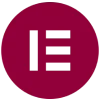 Um círculo marrom com um ícone E branco e três linhas horizontais, representando o logotipo do Elementor, uma ferramenta popular de criação de sites para criativos digitais freelancers.