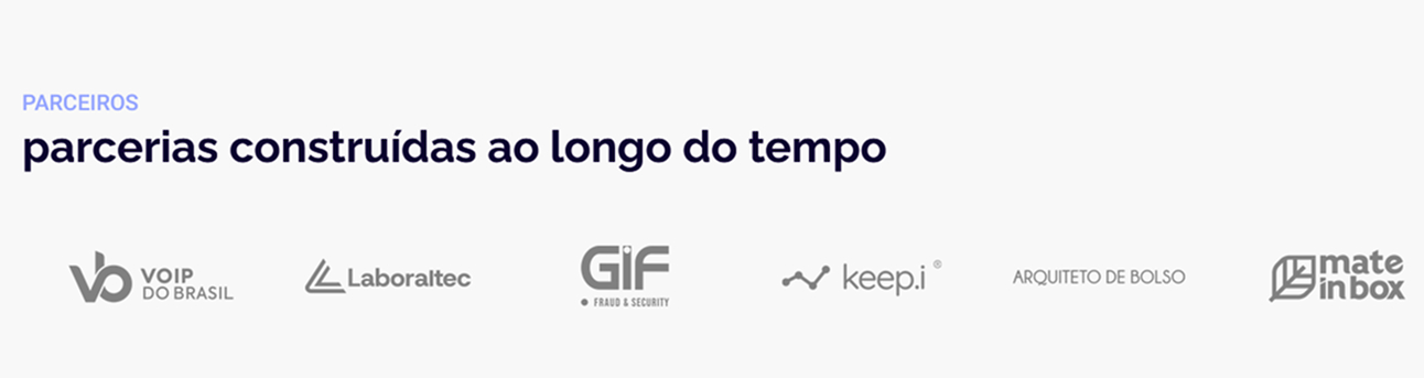 prova_social_Leonardo_Marioto_manutenção_WordPress Um banner com o texto “parcerias construídas ao longo do tempo” acima de seis logotipos de parceiros, destacando a força do freelancer digital ao colaborar com VOIP DO BRASIL, Laboratec, GIF Vigilância e Segurança, keep.i, ARQUITETO DE BOLSO e mate inbox.