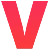 Logotipo da Virusdie com uma letra V maiúscula e em negrito com um gradiente suave de rosa na parte superior a vermelho na parte inferior em um fundo transparente.